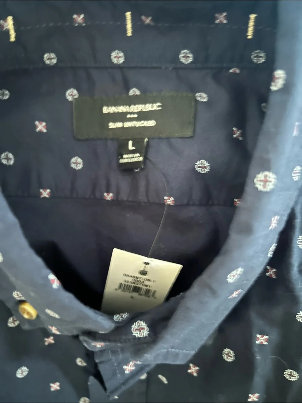 Men's Banana Republic Navy Short-Sleeve Button-Down Shirt with Micro Print